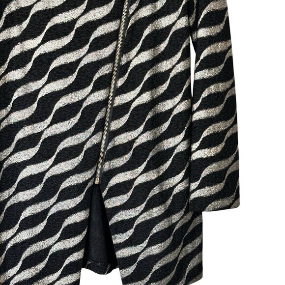 CHICO'S Travelers S Black  Metallic Wavy Striped Asymmetrical Zip-Up Jacket - Picture 7 of 14